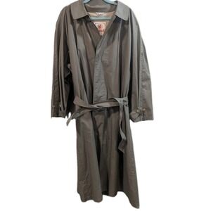 Vtg Baracuta L Trench Duster Coat Khaki Grn Vented Back Buttons Equestrian Rodeo